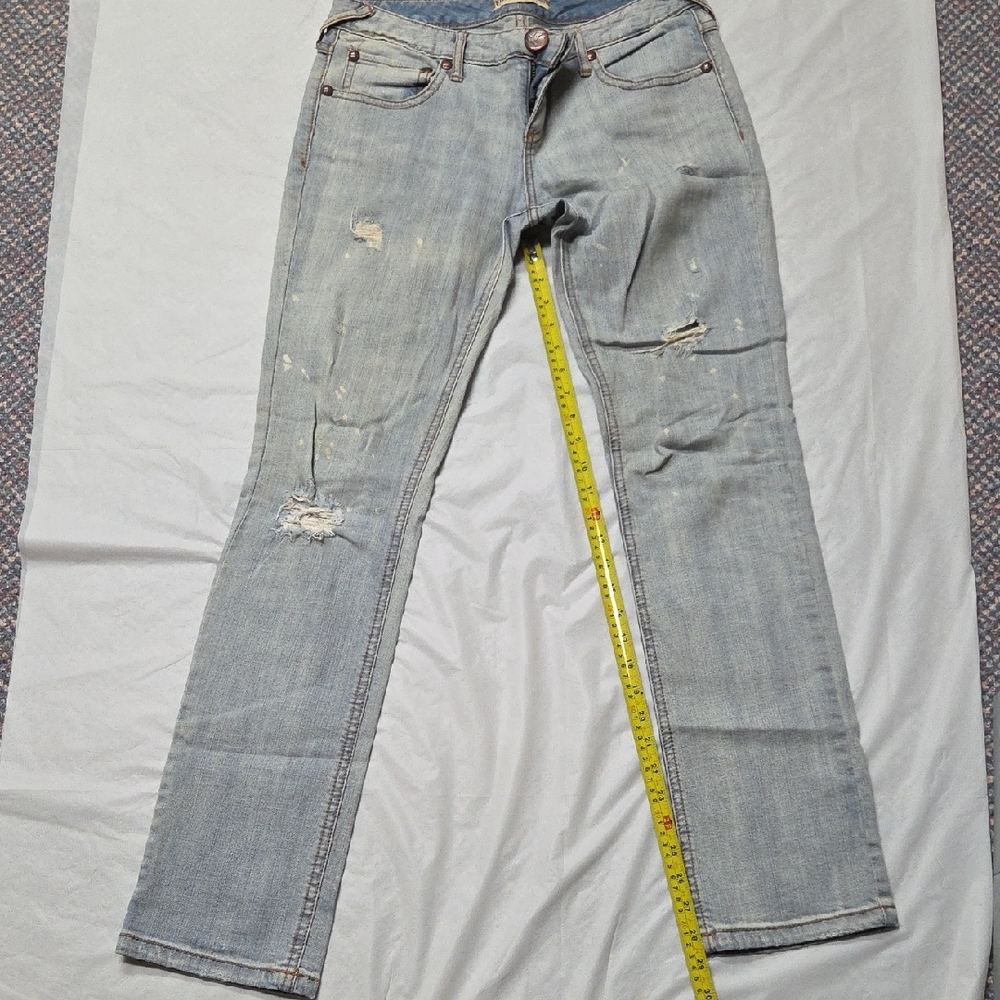 Free People Light Wash Straight Leg Distressed Jeans